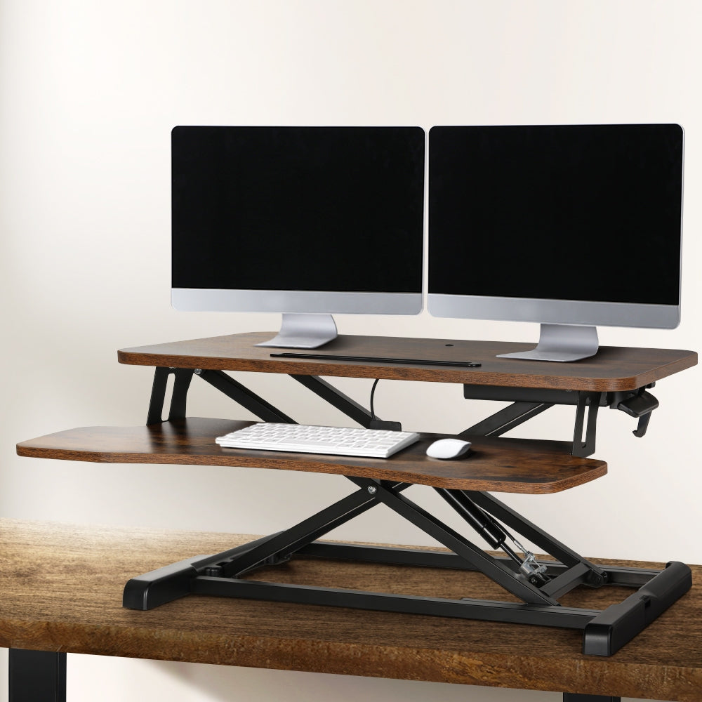 Artiss 80CM Desk Riser Height Adjustable Rustic Brown