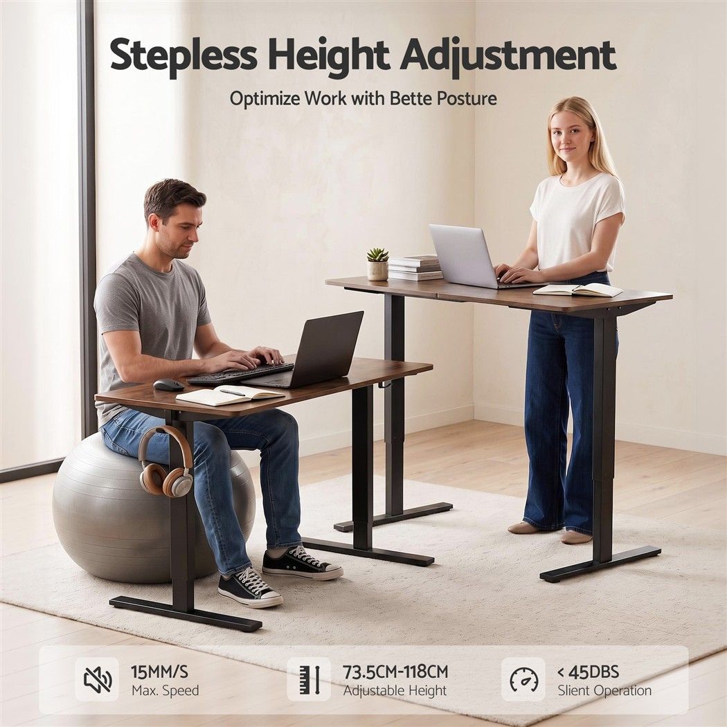 Artiss Standing Desk Height Adjustable 140cm Ergonomic Office Desk Brown