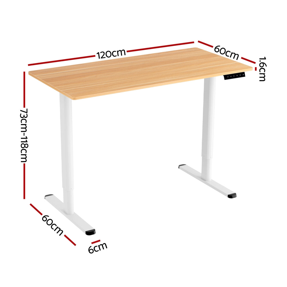 Artiss 120cm Electric Standing Desk Adjustable Home Office White/Natural Wood