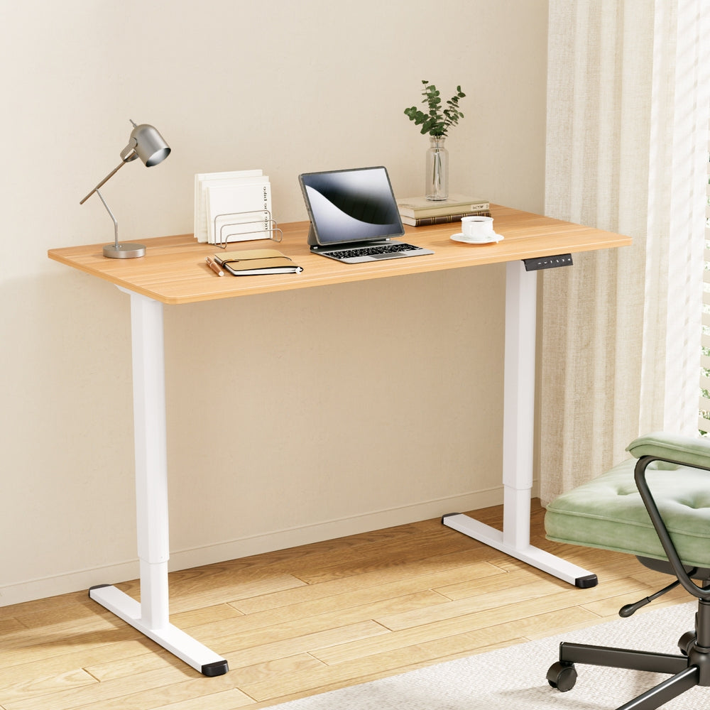 Artiss 120cm Electric Standing Desk Adjustable Home Office White/Natural Wood