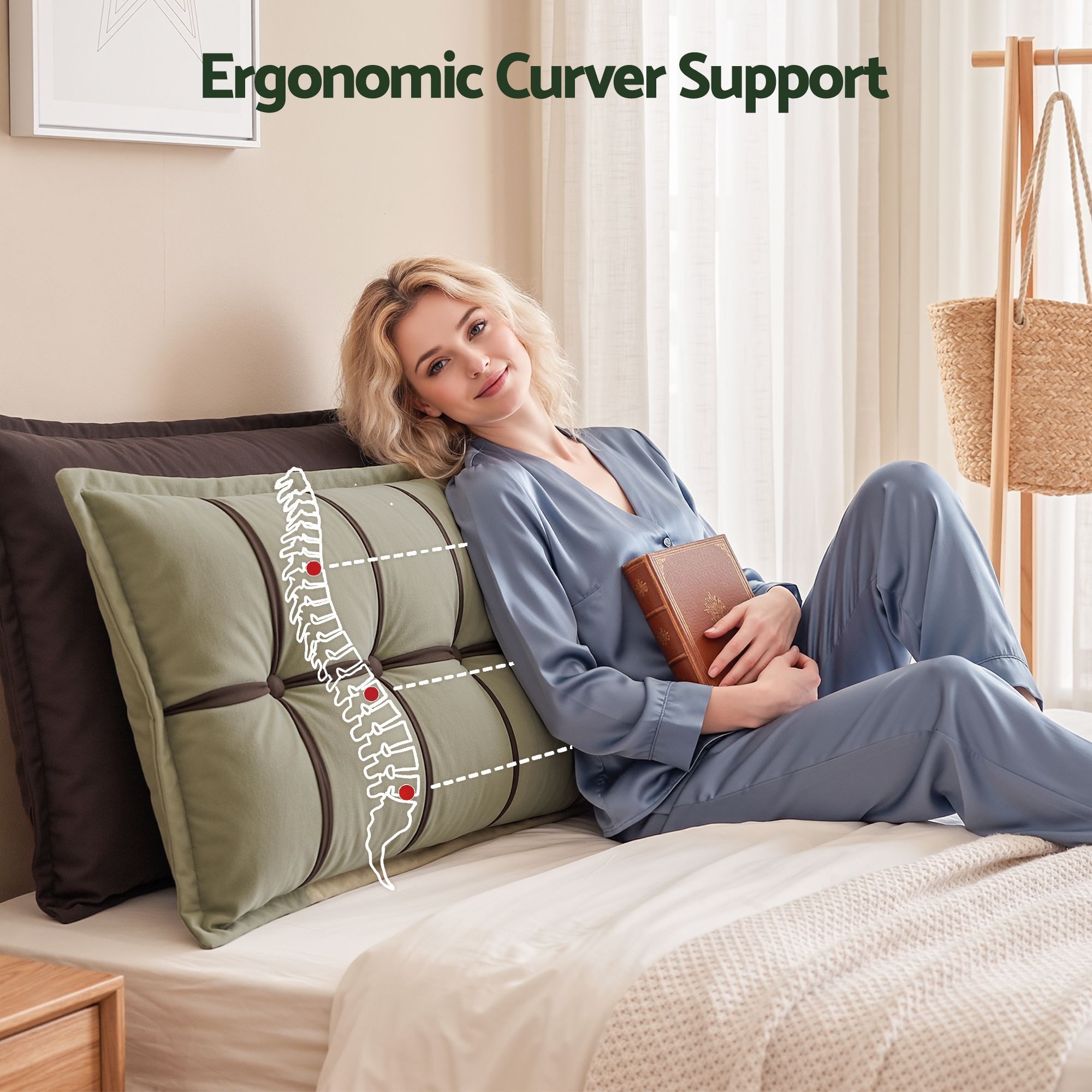 Giselle Bedding Headboard Pillow with Double-Layer Storage Wedge Reading Backrest with Adjustable Filling, Chenille Bed Rest Cushion for Daybed, Dorm, and RV Double