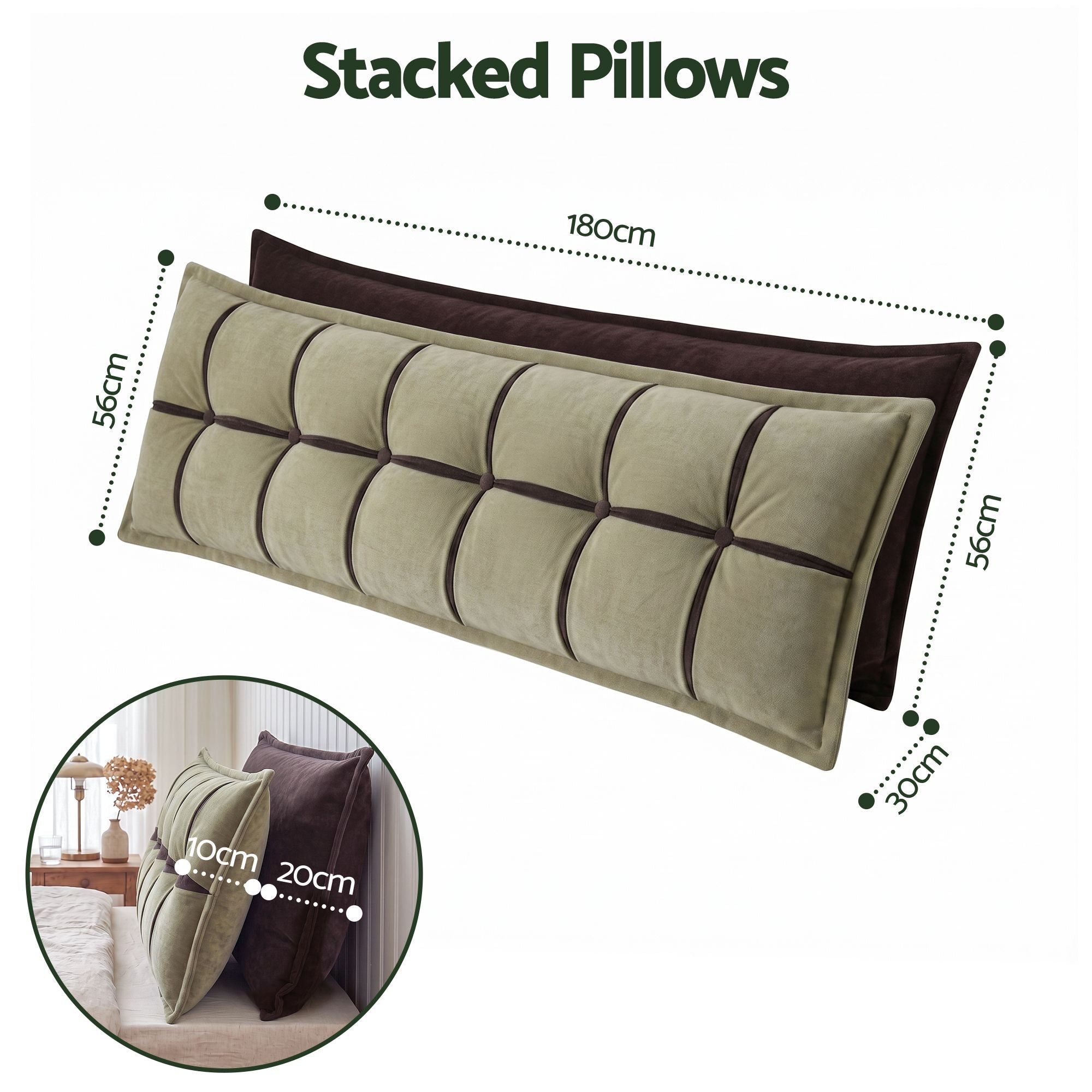 Giselle Bedding Headboard Pillow with Double-Layer Storage Wedge Reading Backrest with Adjustable Filling, Chenille Bed Rest Cushion for Daybed, Dorm, and RV King
