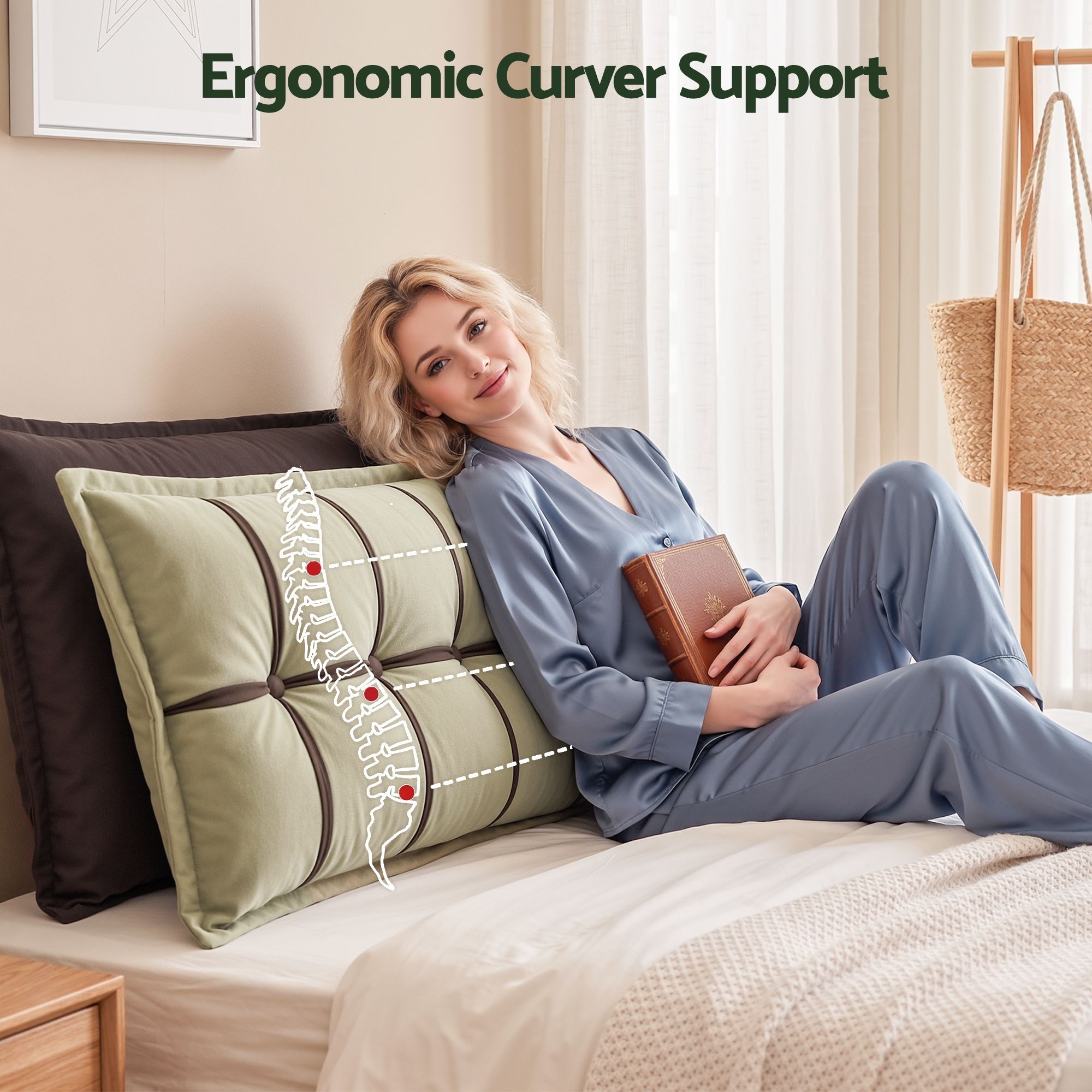 Giselle Bedding Headboard Pillow with Double-Layer Storage Wedge Reading Backrest with Adjustable Filling, Chenille Bed Rest Cushion for Daybed, Dorm, and RV Queen