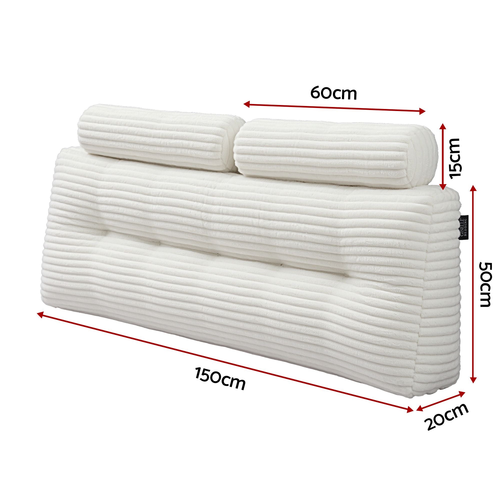 Giselle wedge pillow headboard with non-flattening shredded foam core, perfect for dorm reading or sofa lap desk, 330g corduroy cover, side pockets, Queen