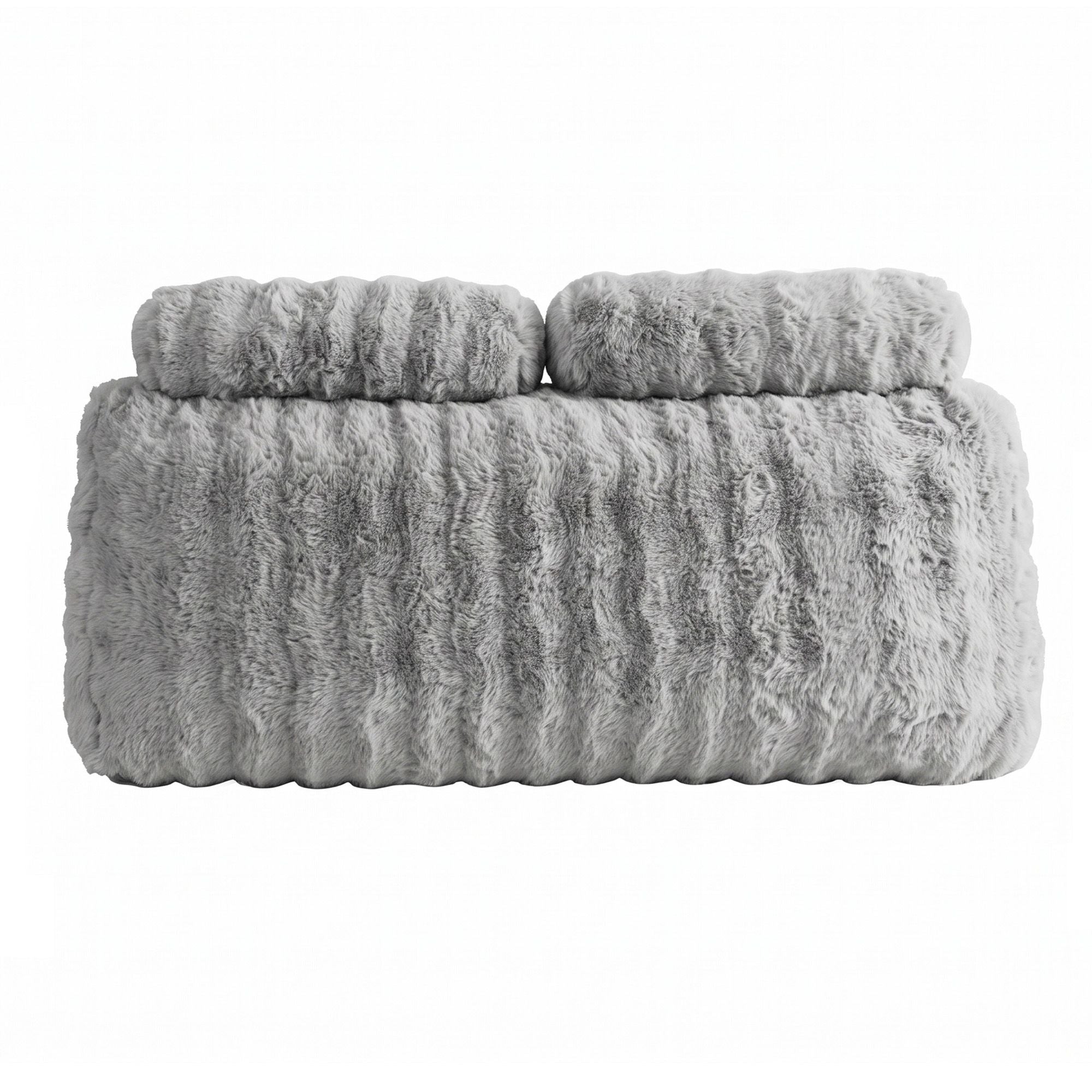 Giselle Wedge Pillow Headboard, Easy Wash Zipper Cover & Anti-Flat Foam, Couch Lumbar Support for Dorm Readers, 340g Faux Rabbit Fur with Dual Pockets, Double