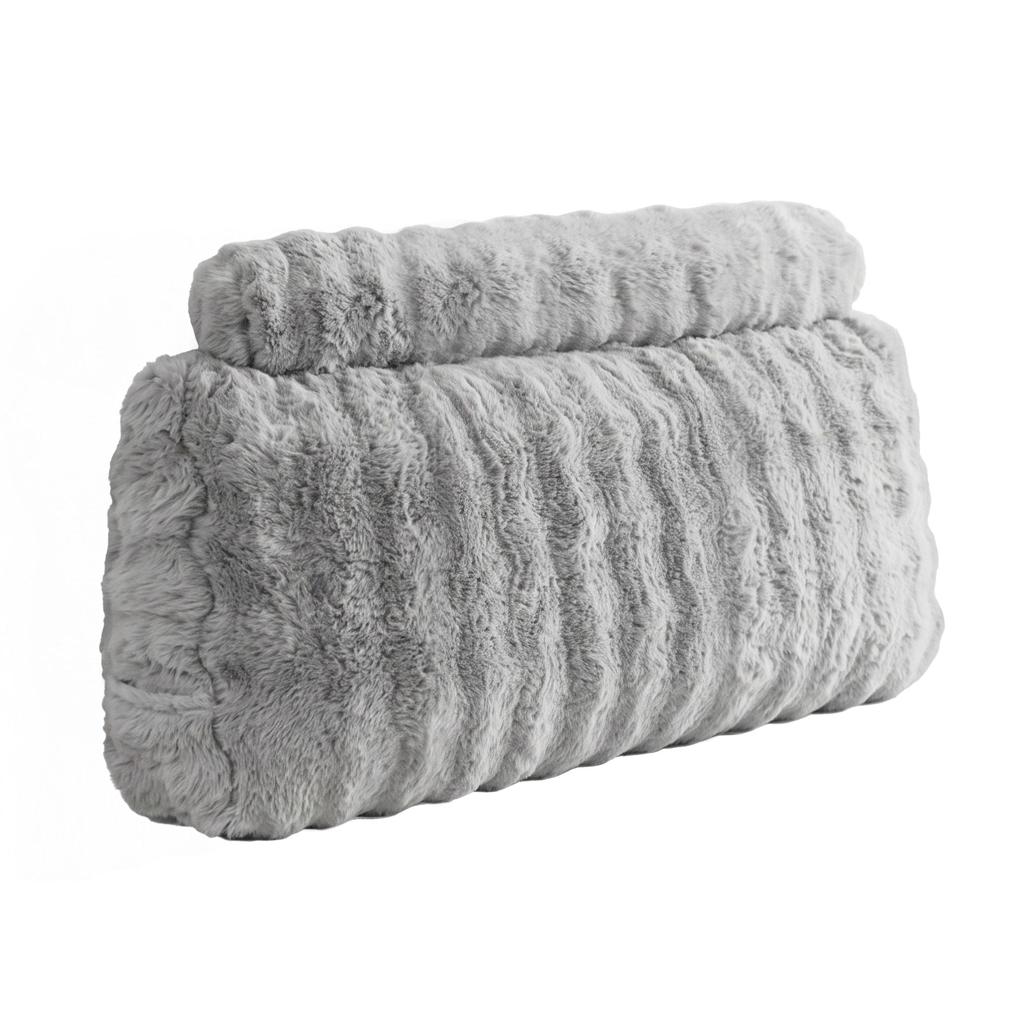 Giselle Wedge Pillow Headboard, Easy Wash Zipper Cover & Anti-Flat Foam, Couch Lumbar Support for Dorm Readers, 340g Faux Rabbit Fur with Dual Pockets, King Single