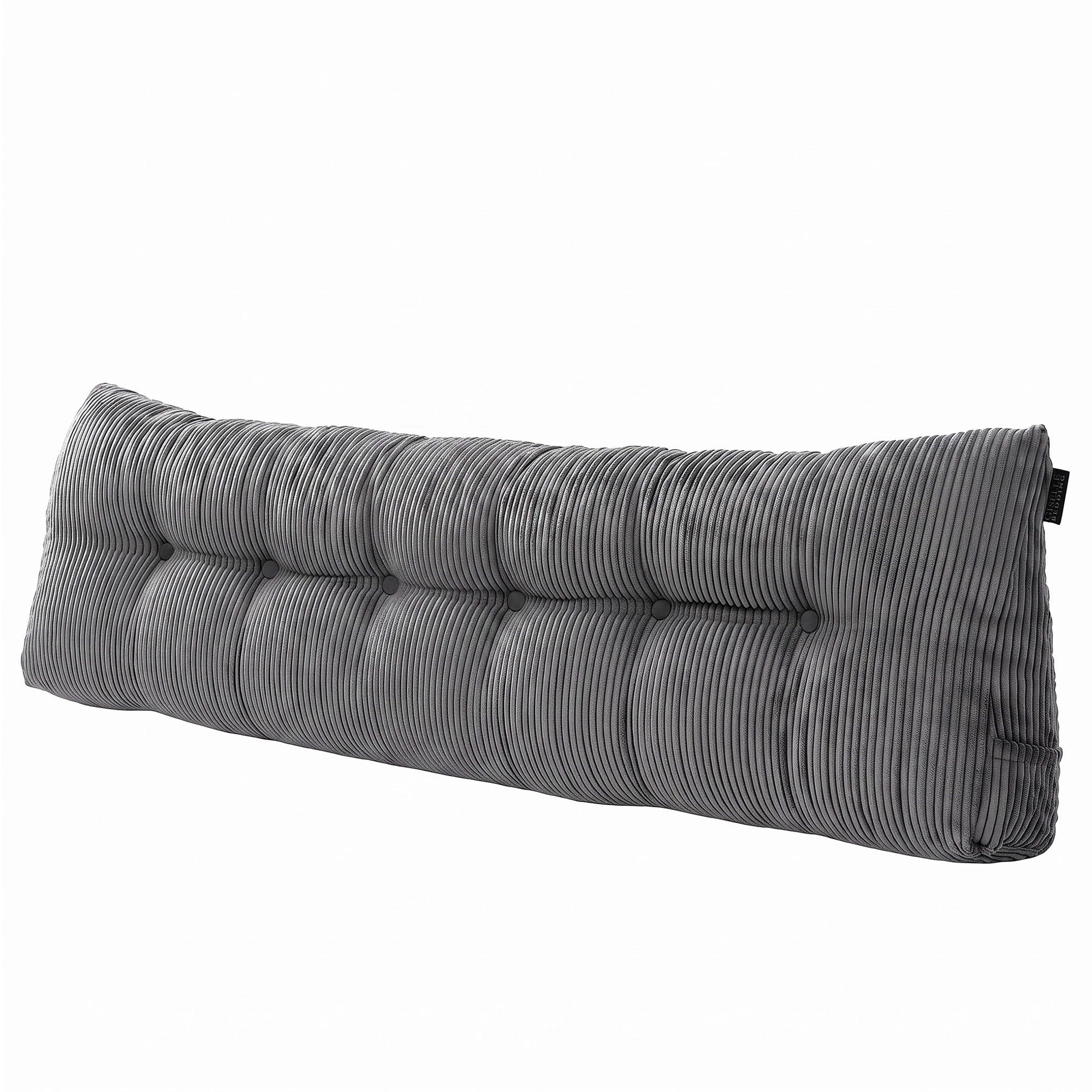 Giselle Headboard Pillow for Sitting in Bed, Upgraded Shredded Foam Reading Wedge Cushion for Lumbar Support, 320g Corduroy Backrest with Side Pockets for Dorm Daybed, King