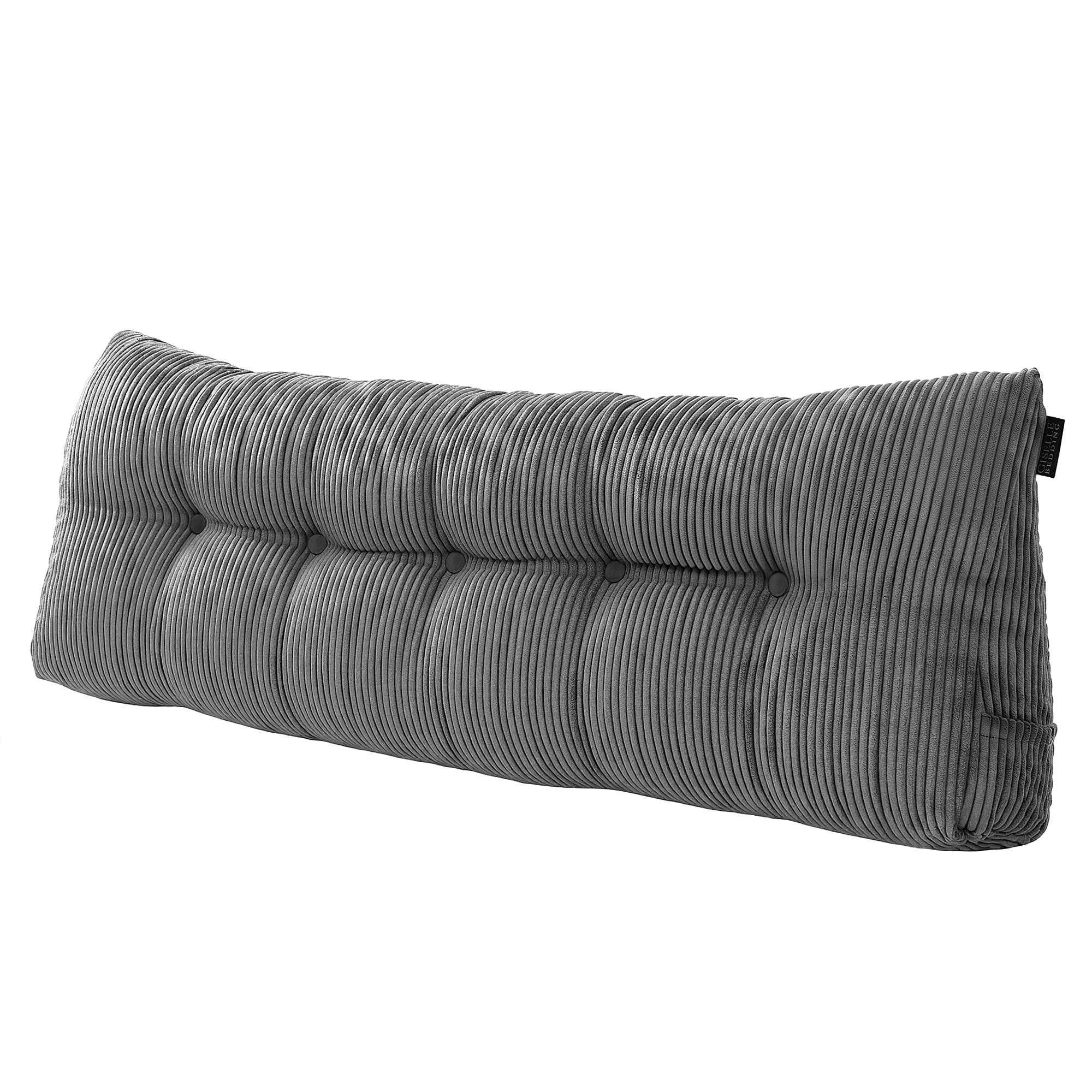 Giselle Headboard Pillow for Sitting in Bed, Upgraded Shredded Foam Reading Wedge Cushion for Lumbar Support, 320g Corduroy Backrest with Side Pockets for Dorm Daybed, Queen