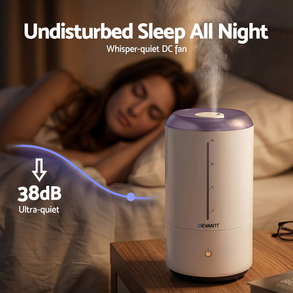 Devanti Ultrasonic Humidifier Aroma Diffuser 4L Top Fill White