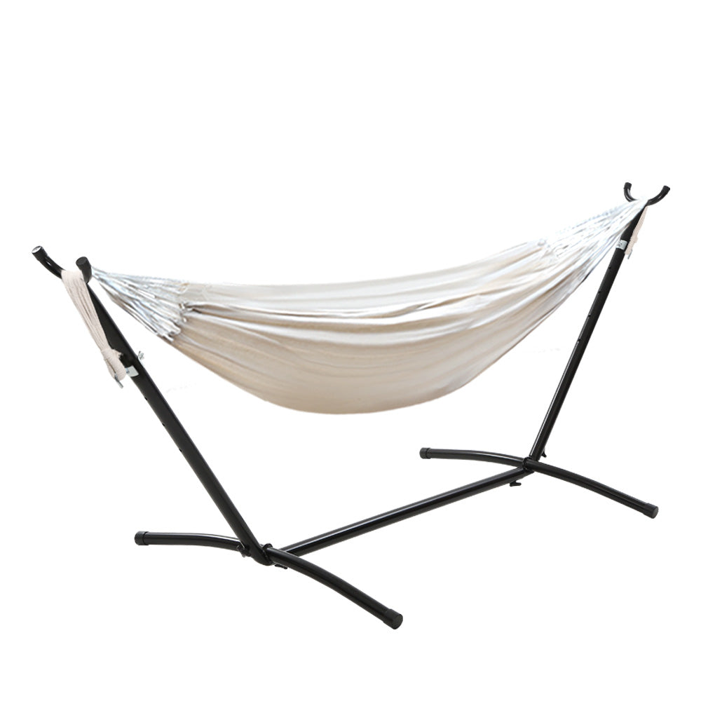 Gardeon Single Hammock Chair Cotton Cream with Adjustable Stand