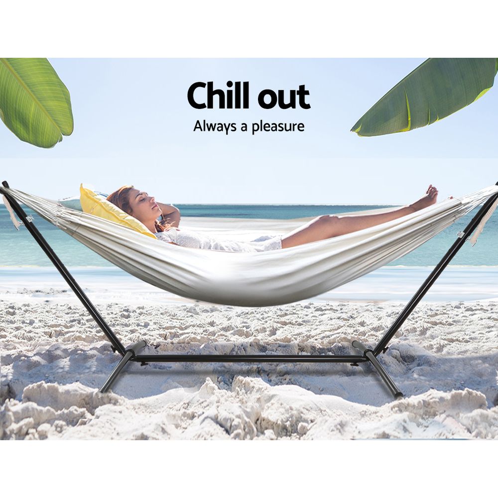Gardeon Single Hammock Chair Cotton Cream with Adjustable Stand
