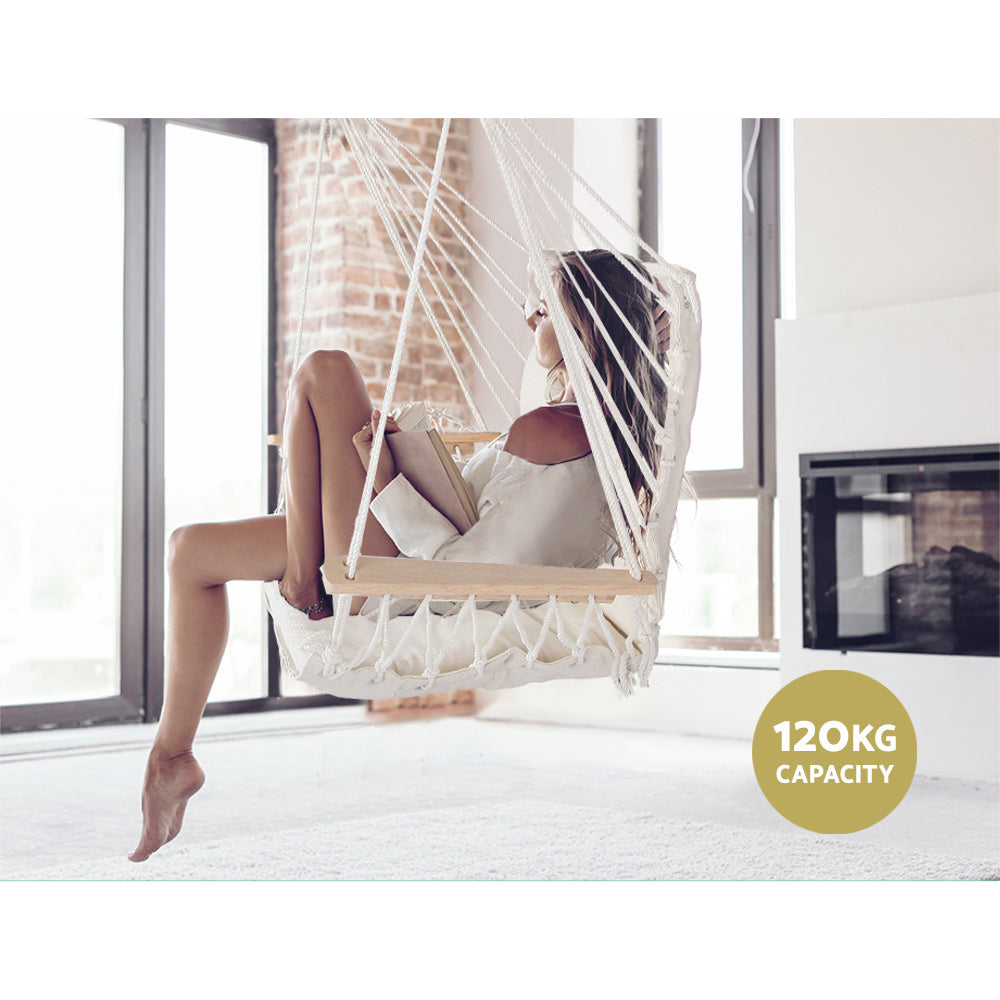 Gardeon Cream Hammock Chair with Armrests for Camping