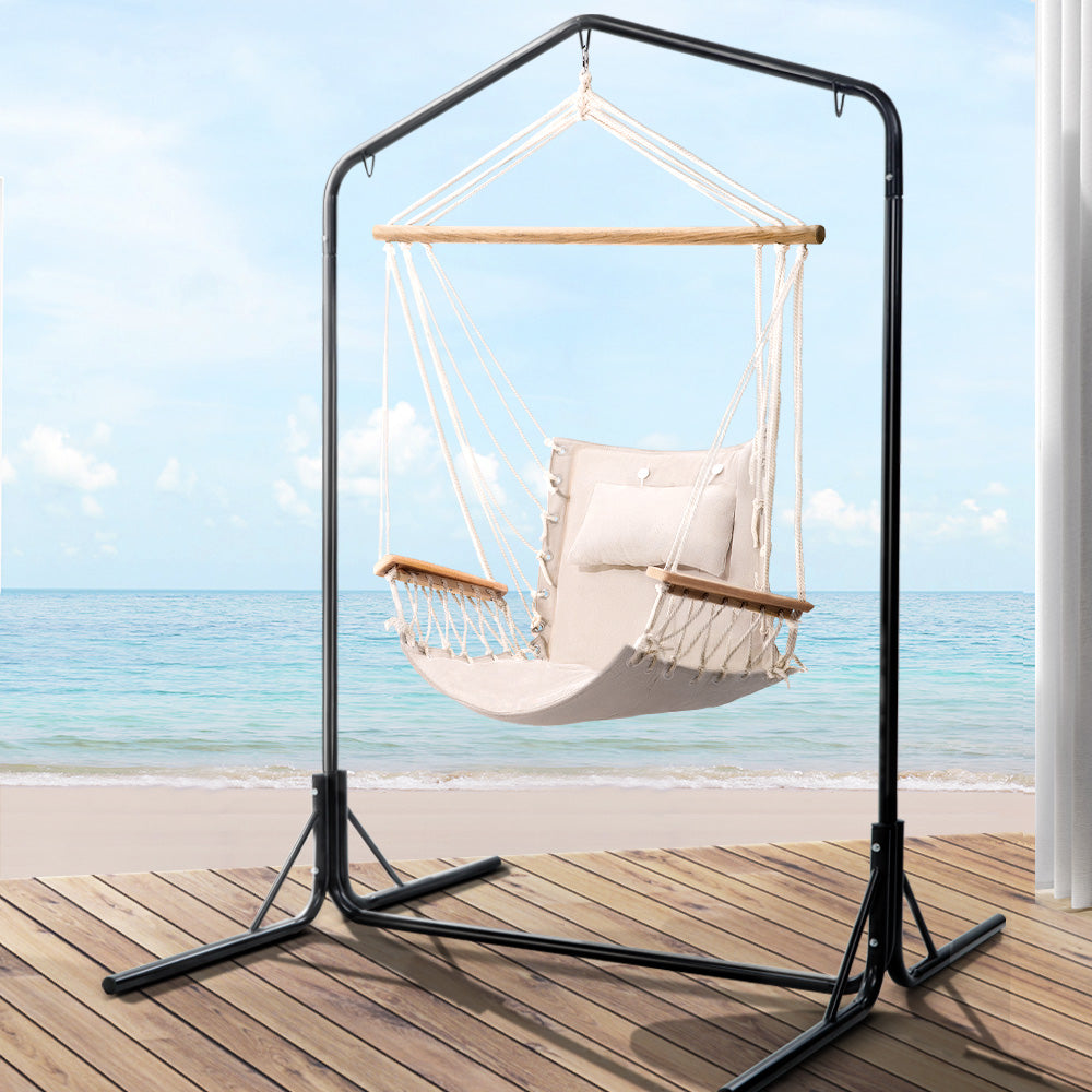 Gardeon Outdoor Hammock Chair Swing with Stand Cream