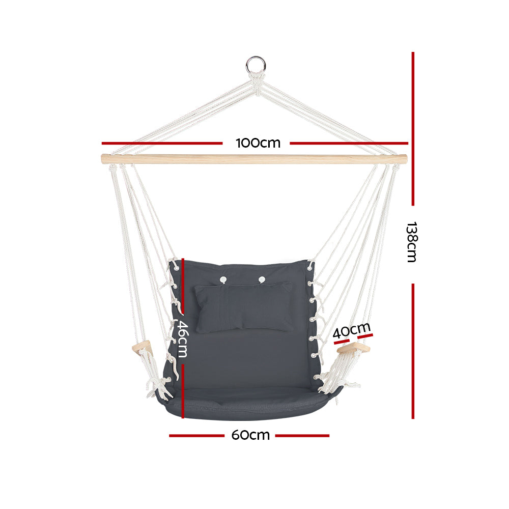 Gardeon Grey Hammock Chair with Armrests and Pillow