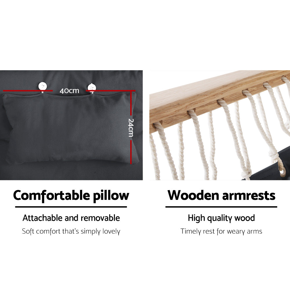 Gardeon Grey Hammock Chair with Armrests and Pillow