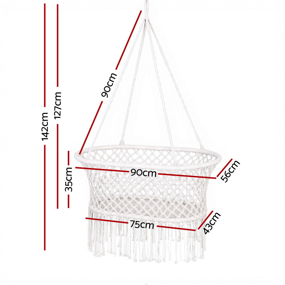 Gardeon Cotton Hammock Chair Cream Indoor Outdoor Swing