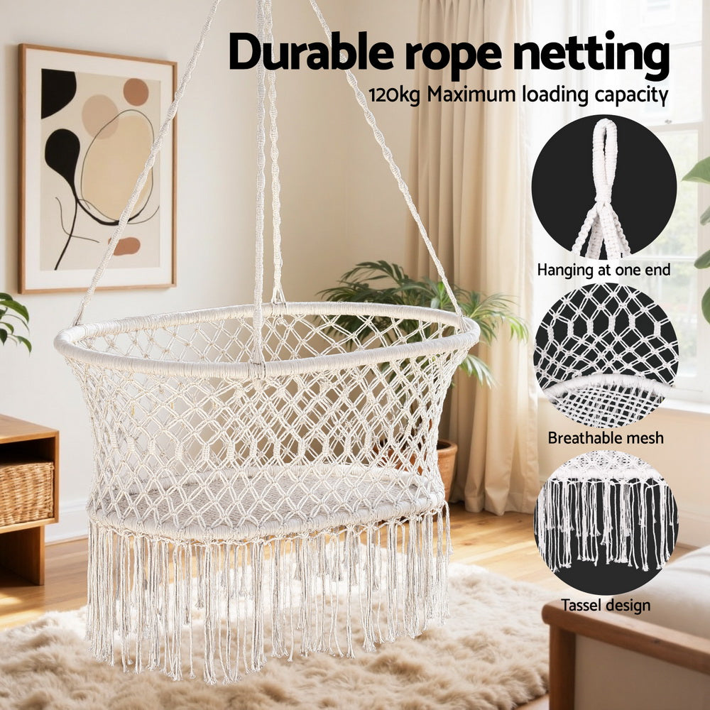Gardeon Cotton Hammock Chair Cream Indoor Outdoor Swing