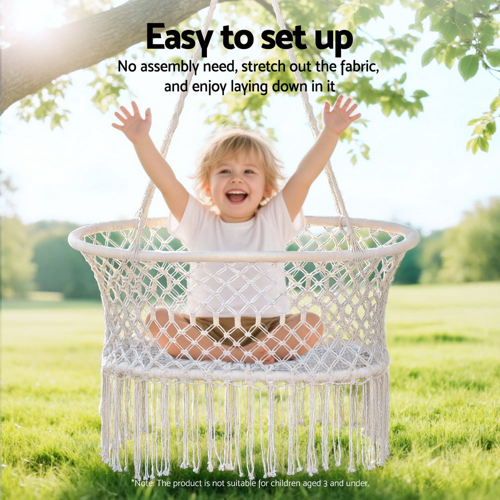 Gardeon Cotton Hammock Chair Cream Indoor Outdoor Swing
