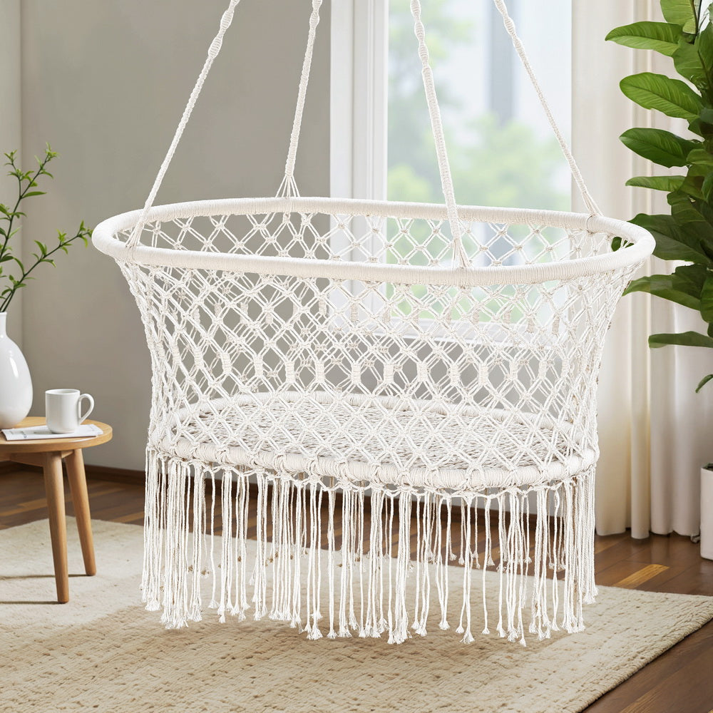 Gardeon Cotton Hammock Chair Cream Indoor Outdoor Swing