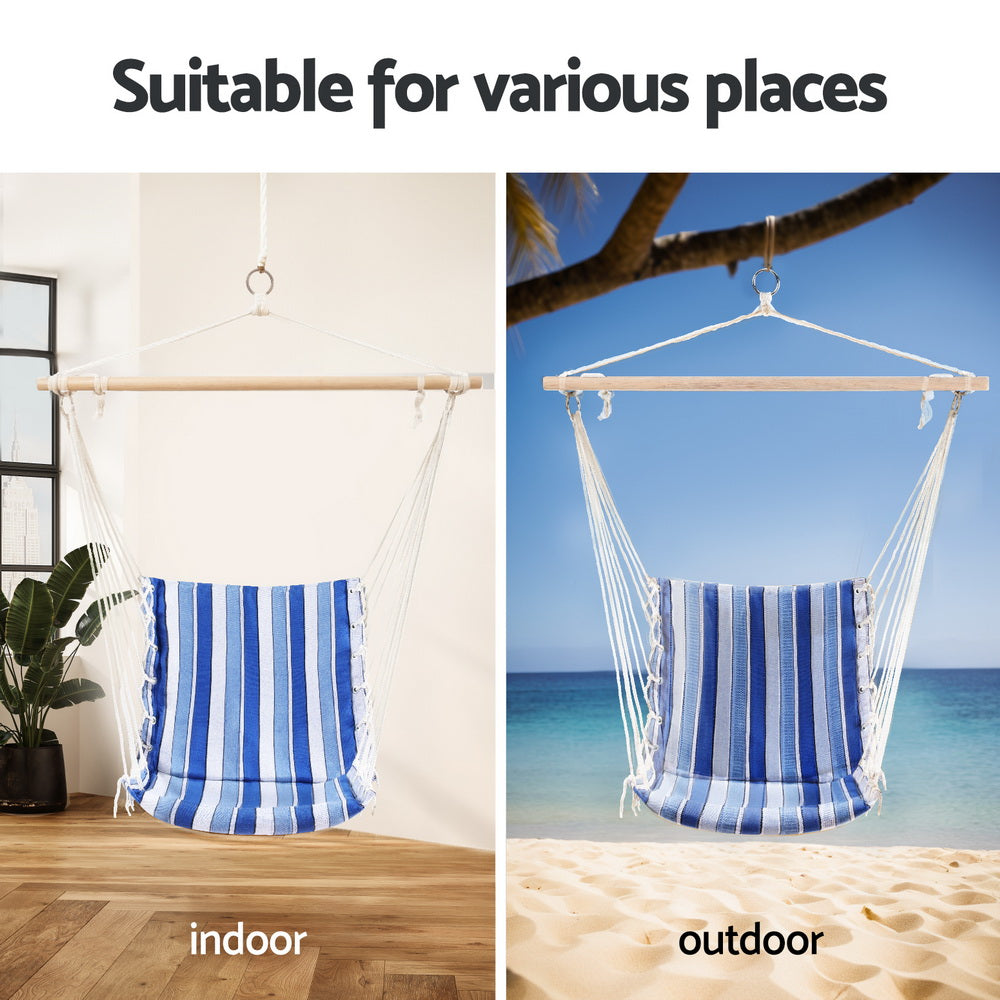 Gardeon Blue Striped Hammock Chair Swing Camping