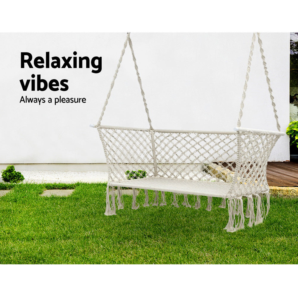 Gardeon Outdoor Hammock Chair 2-Person Cream Portable Camping