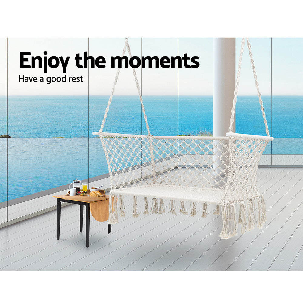 Gardeon Outdoor Hammock Chair 2-Person Cream Portable Camping