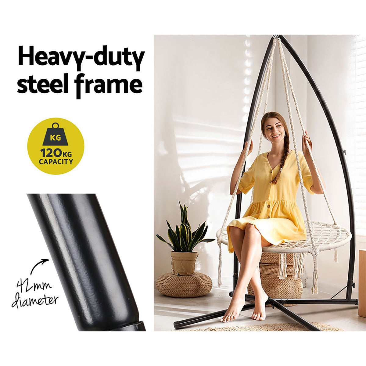 Gardeon Nest Web Hammock Chair with Steel Stand 100cm