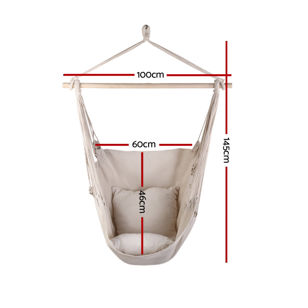 Gardeon Outdoor Hammock Chair Camping Hanging Cream with Cushions