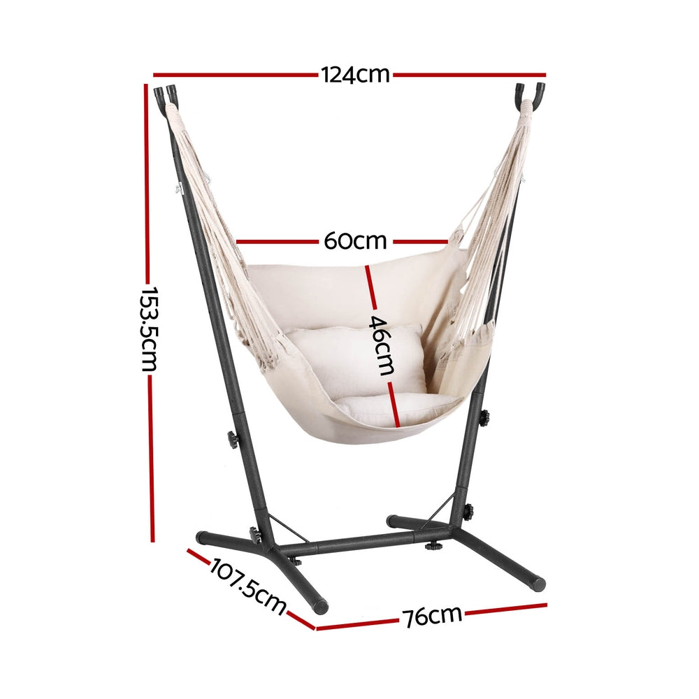 Outdoor Camping Hammock Chair with Stand, Cream - Gardeon