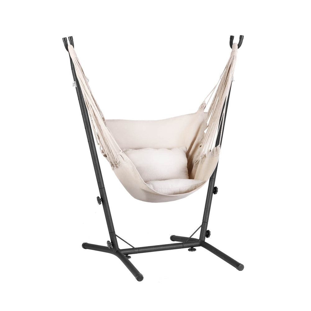 Outdoor Camping Hammock Chair with Stand, Cream - Gardeon