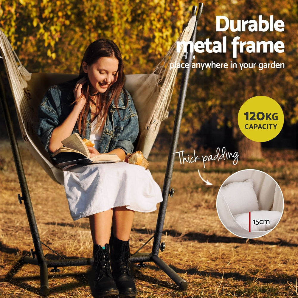 Gardeon Outdoor Hammock Chair with Stand Cream
