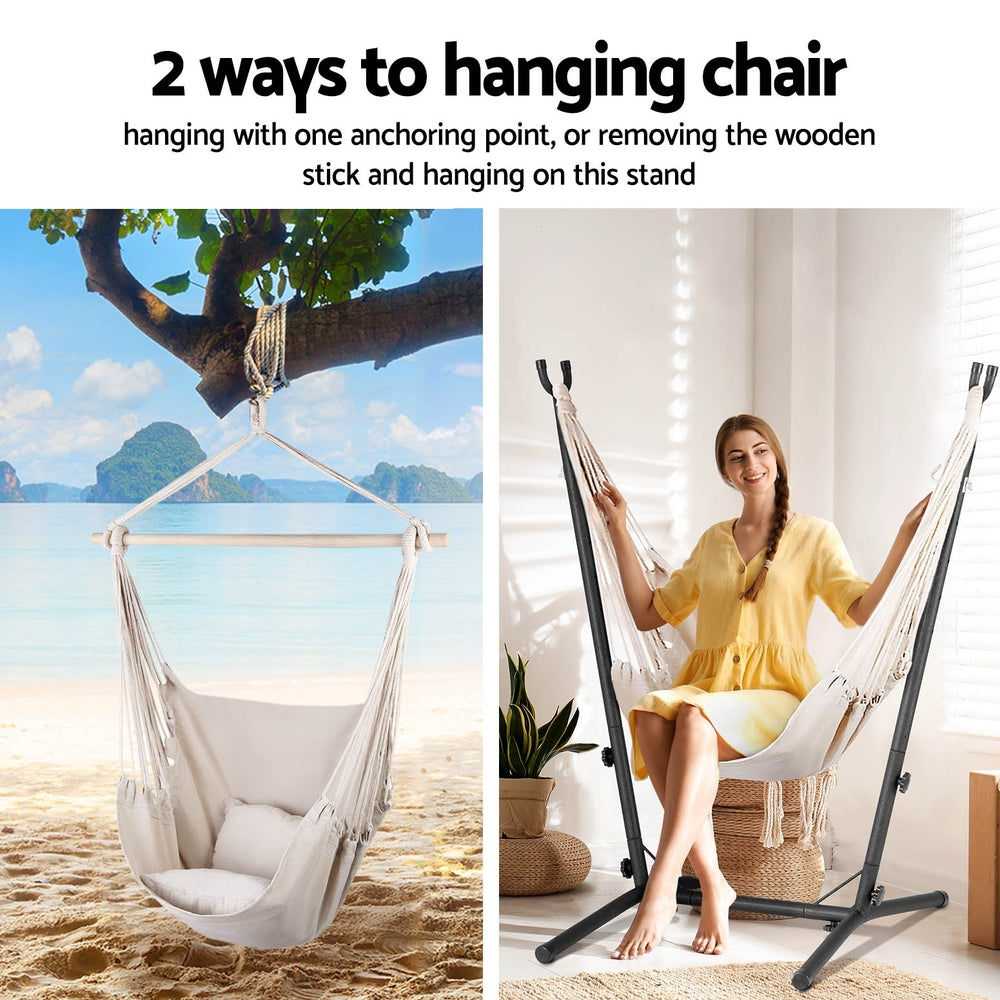 Outdoor Camping Hammock Chair with Stand, Cream - Gardeon