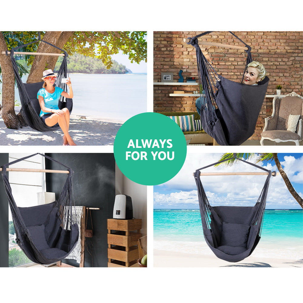 Gardeon Outdoor Hammock Chair Camping Hanging Grey with Cushions