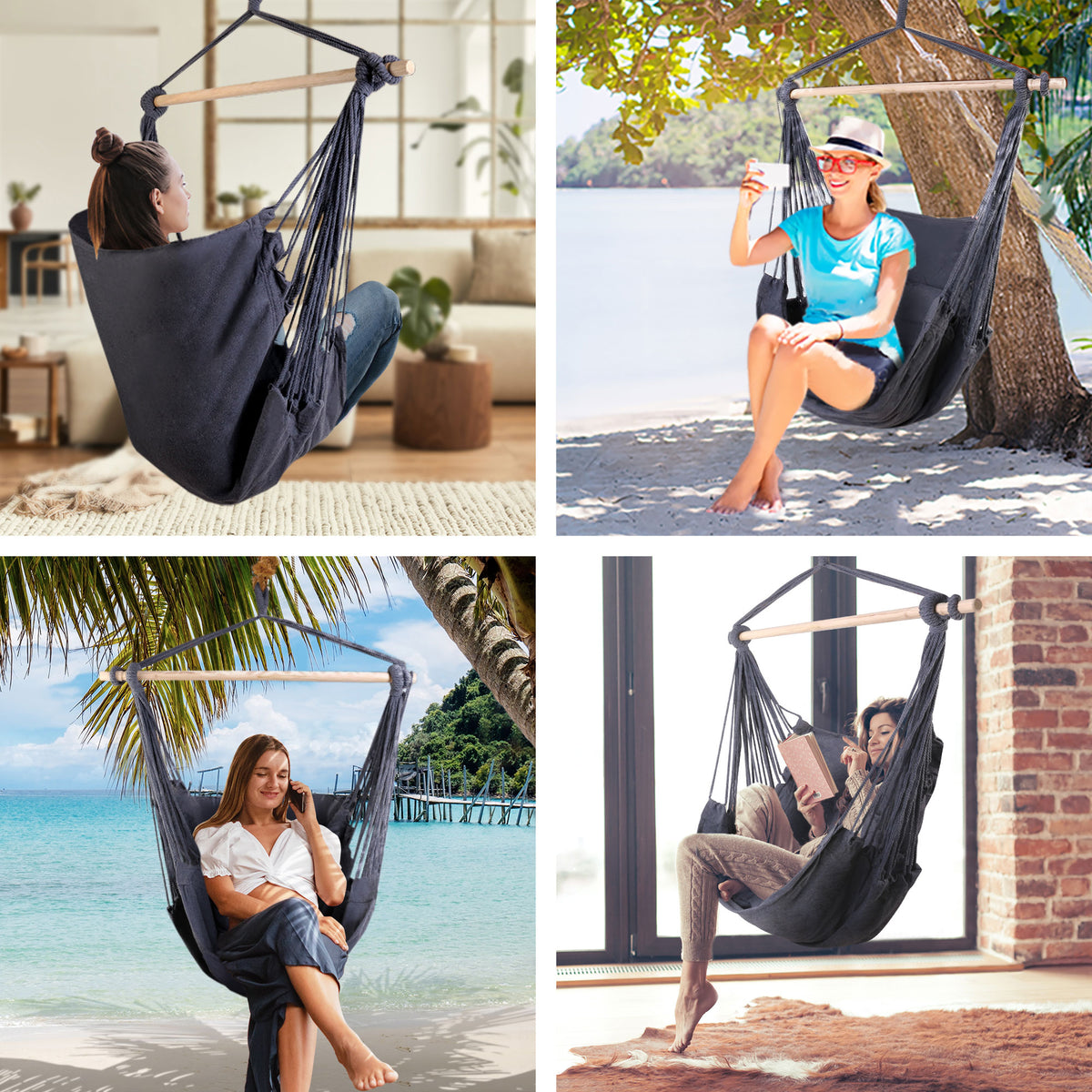 Gardeon Hanging Hammock Chair with Cushions Grey