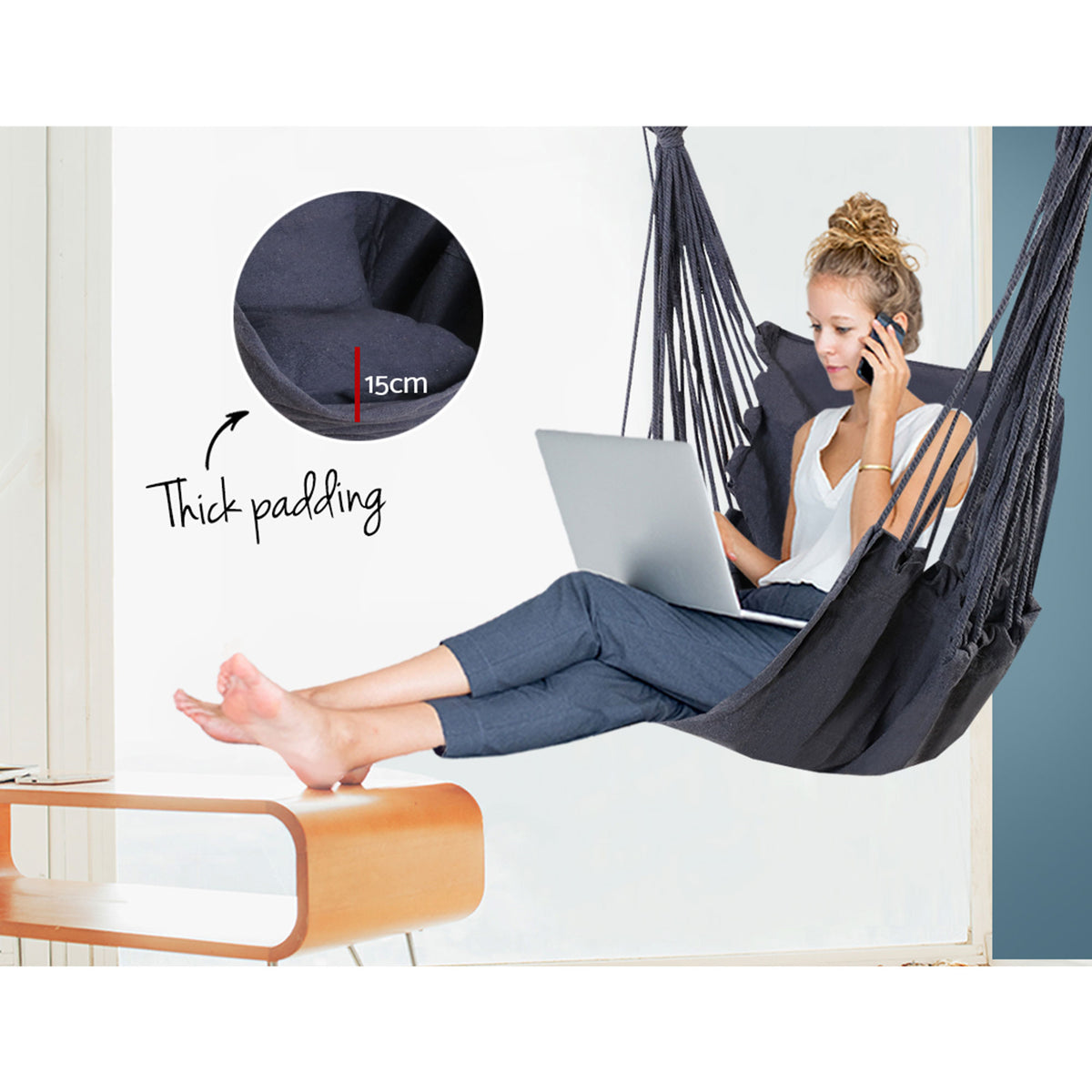 Gardeon Hanging Hammock Chair with Cushions Grey
