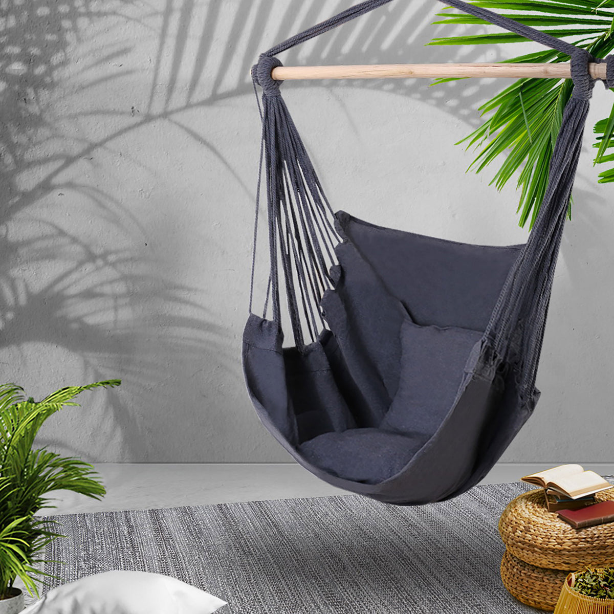 Gardeon Hanging Hammock Chair with Cushions Grey