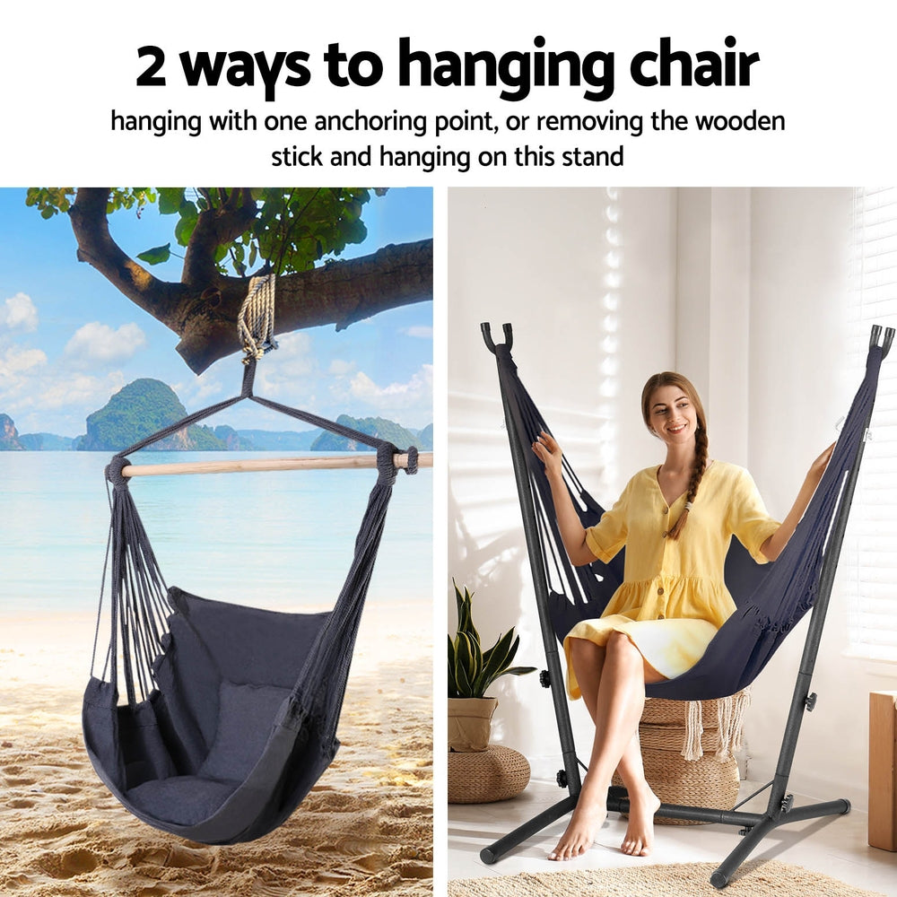 Outdoor Hammock Chair with Metal Stand, Grey - Gardeon