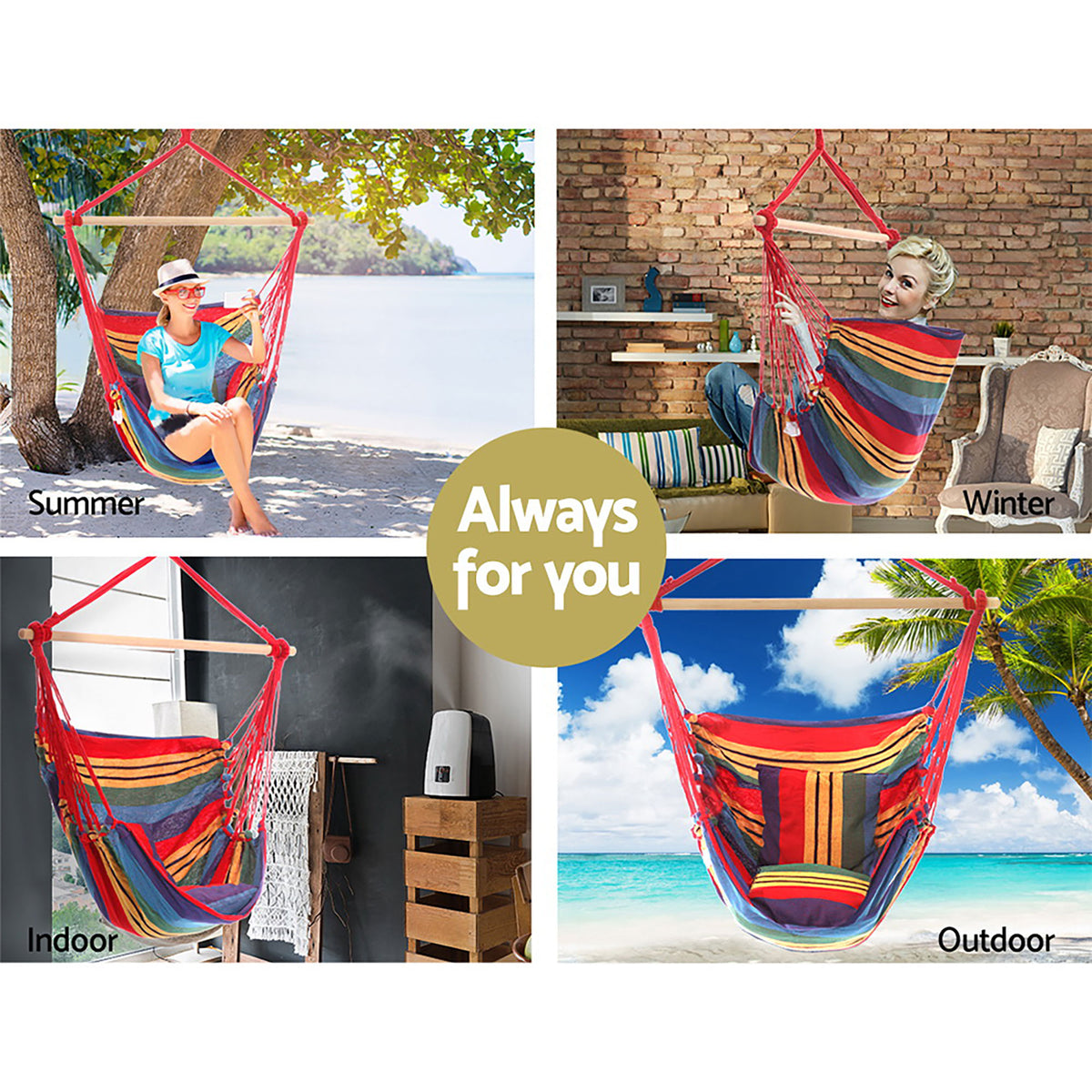 Gardeon Hammock Chair Outdoor Camping Rainbow