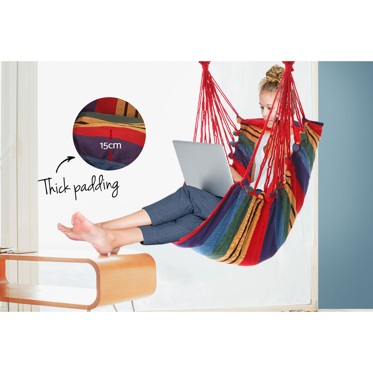 Gardeon Hammock Chair Outdoor Camping Rainbow