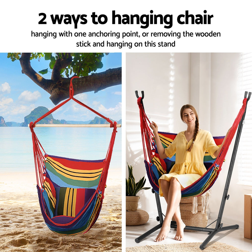 Outdoor Indoor Rainbow Hammock Chair w/Stand, Gardeon