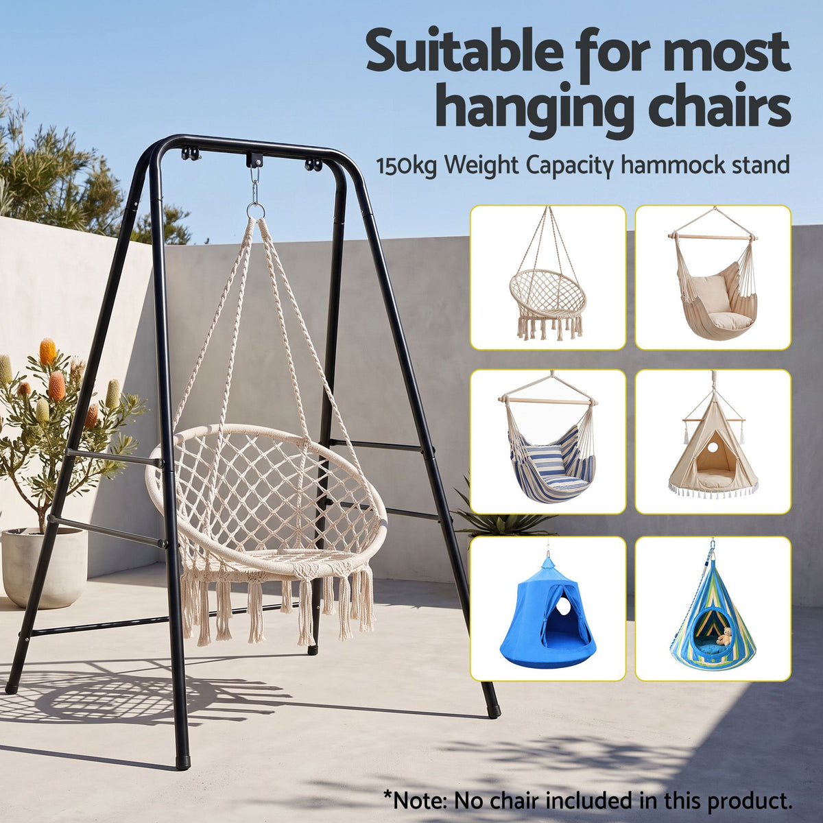 Gardeon Hammock Stand 135cm x180cm Steel Frame for Hanging Chairs Black