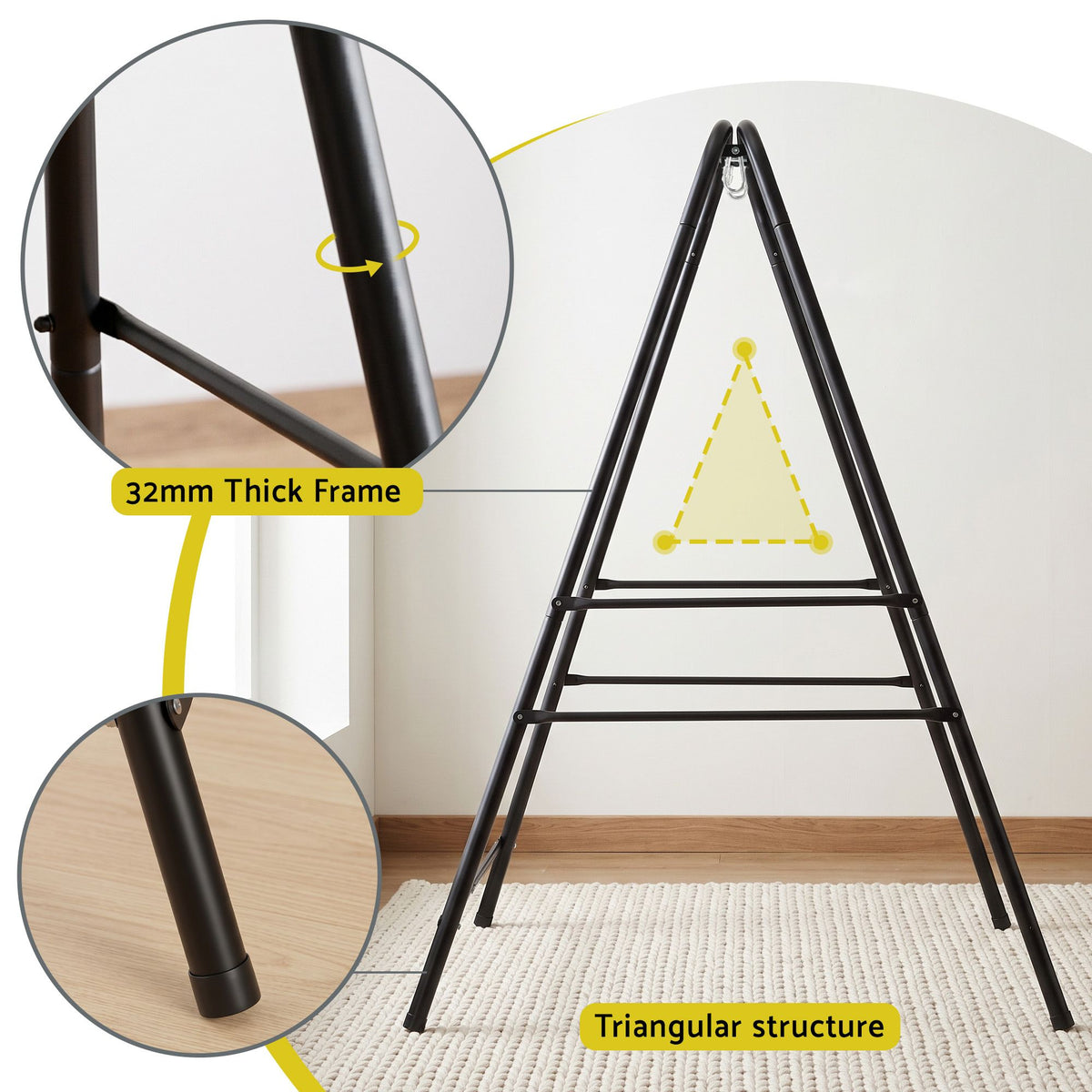 Gardeon Hammock Stand 135cm x180cm Steel Frame for Hanging Chairs Black
