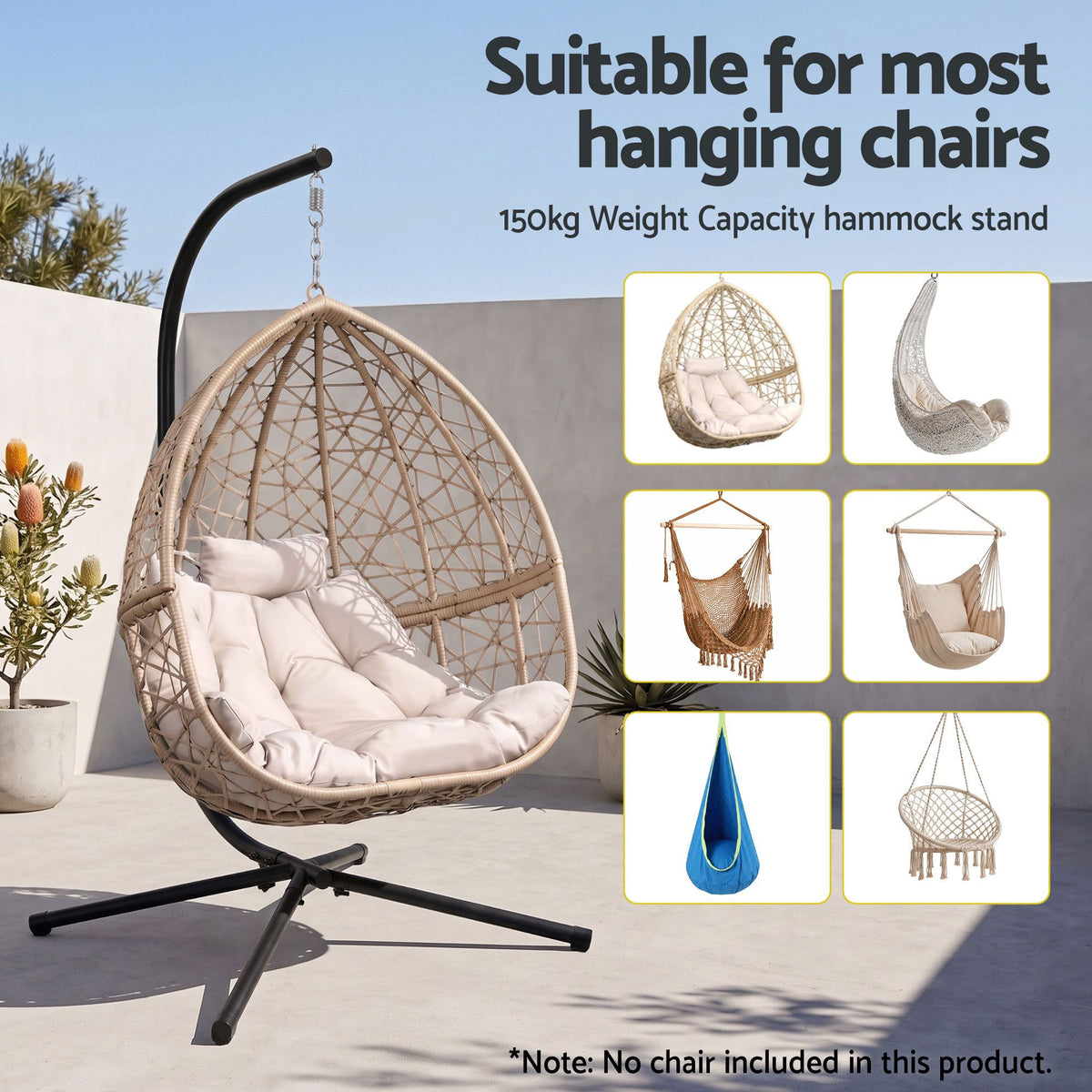 Gardeon Hammock Chair Stand 150kg Metal Frame Black