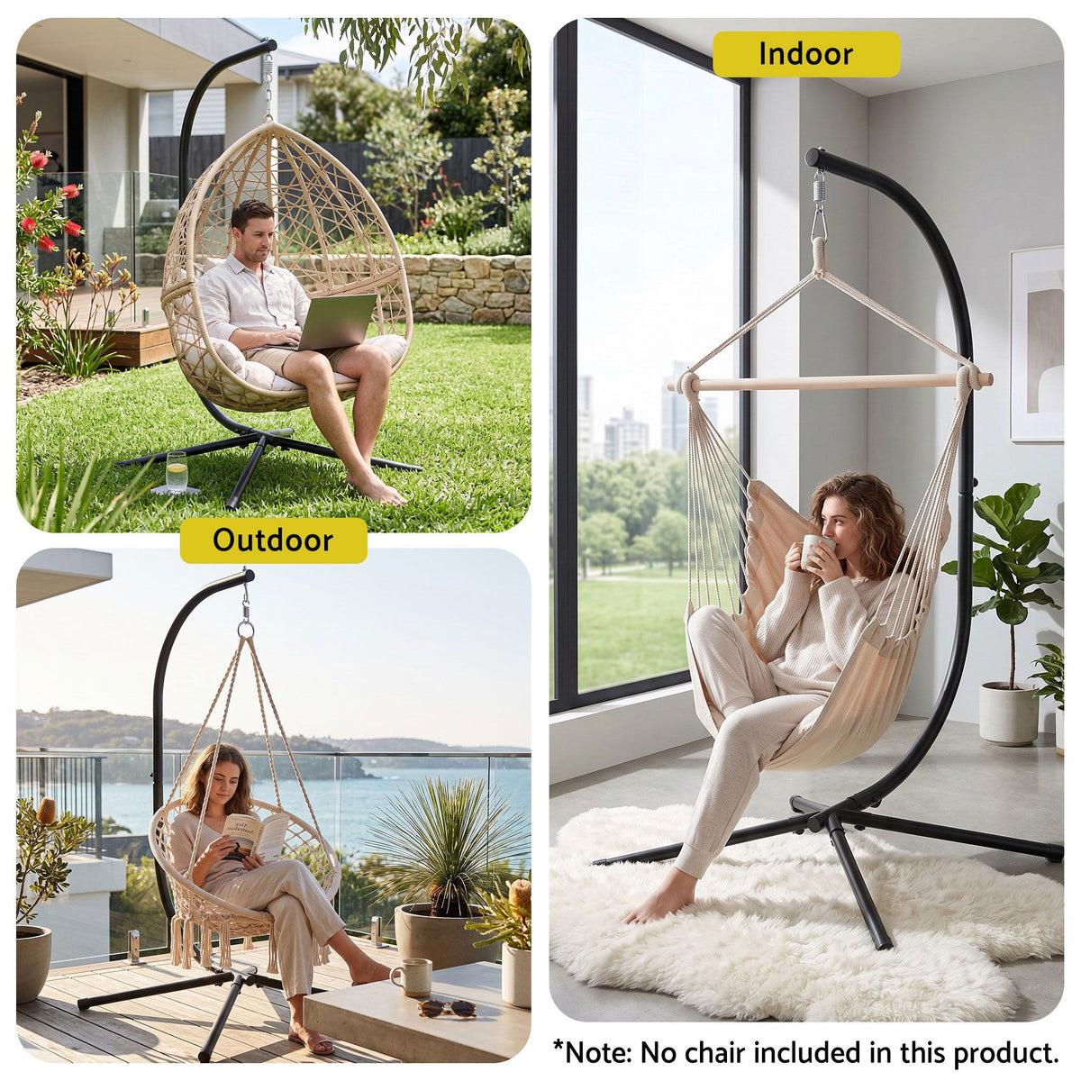 Gardeon Hammock Stand 150kg Capacity Metal Frame for Hanging Chairs Black
