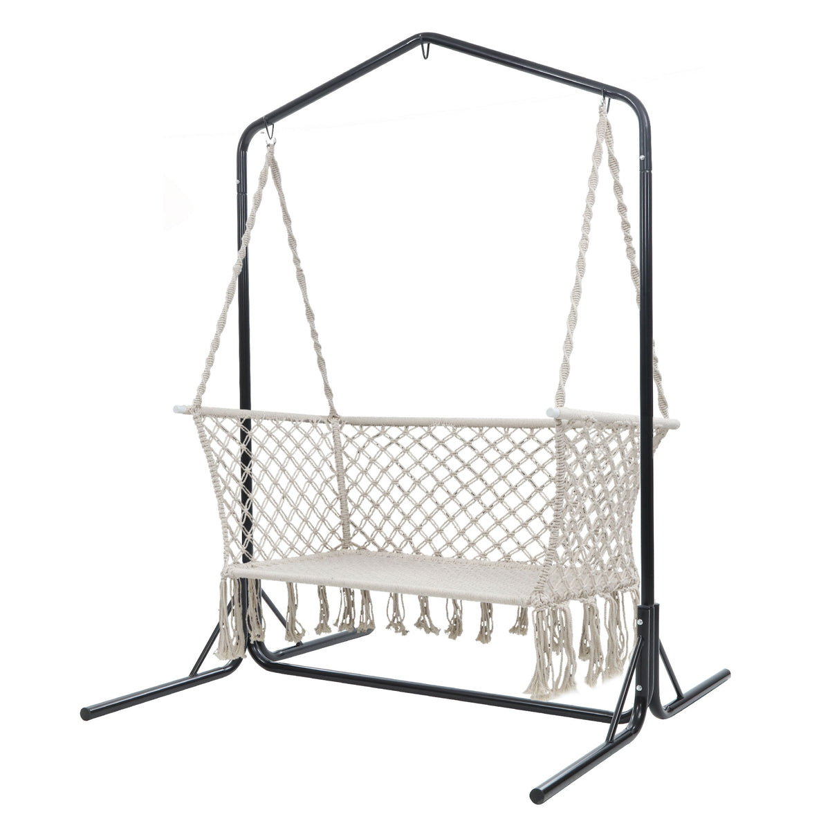 Gardeon Macrame Hammock Chair with Stand 2 Seater Cream