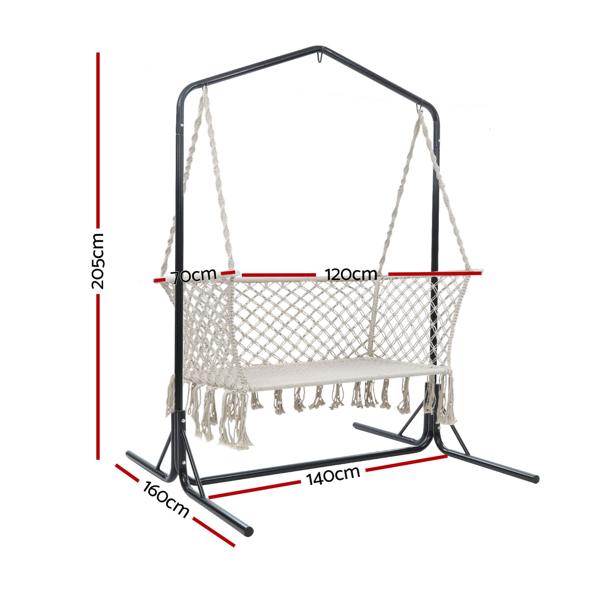 Gardeon Macrame Hammock Chair with Stand 2 Seater Cream