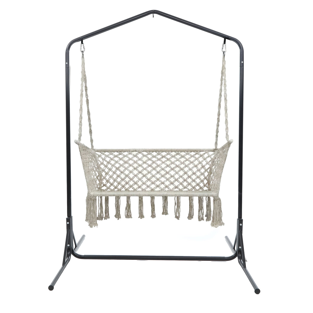 Gardeon Macrame Hammock Chair with Stand 2 Seater Cream