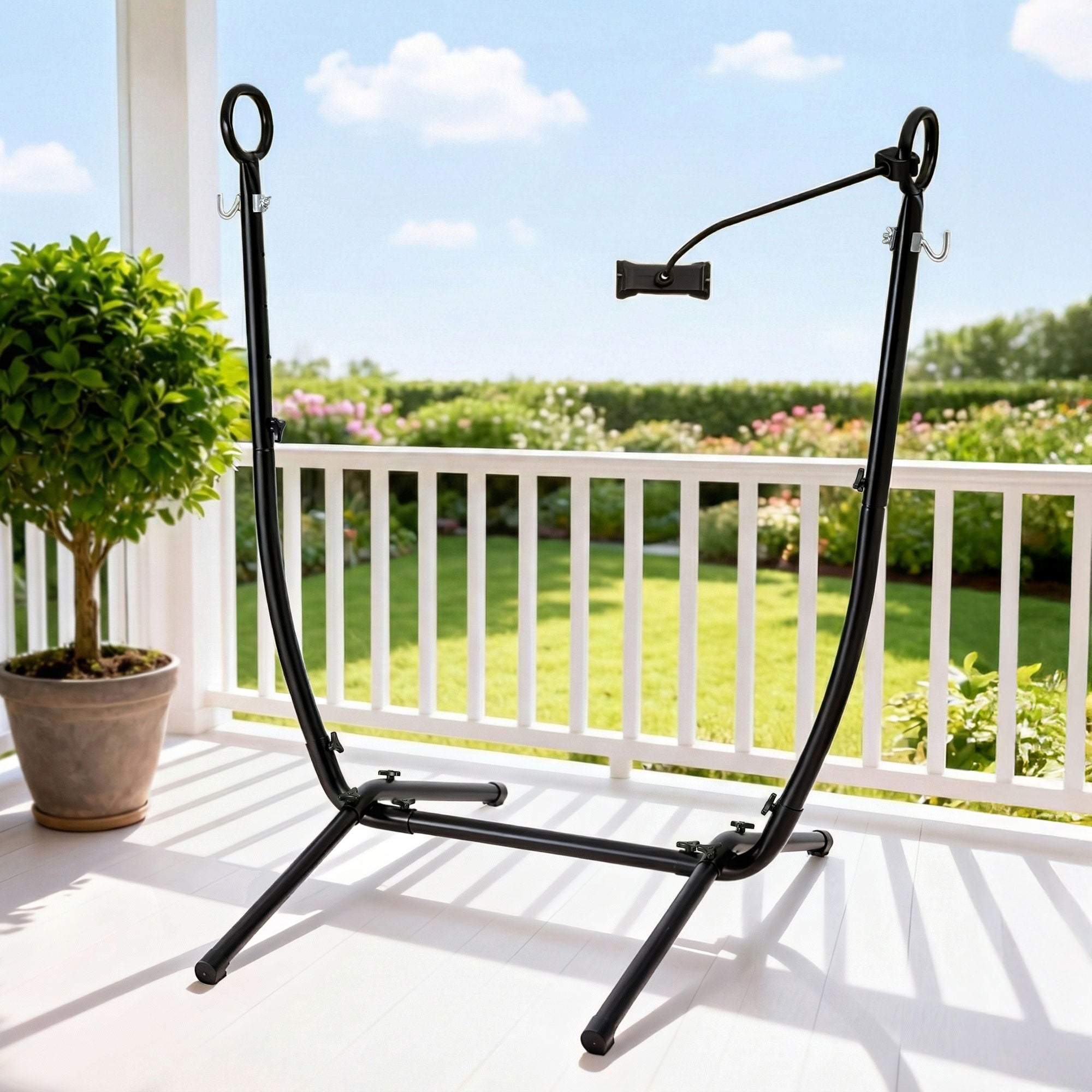 Gardeon Hammock Chair Stand Iron Frame w/ Phone Holder Black