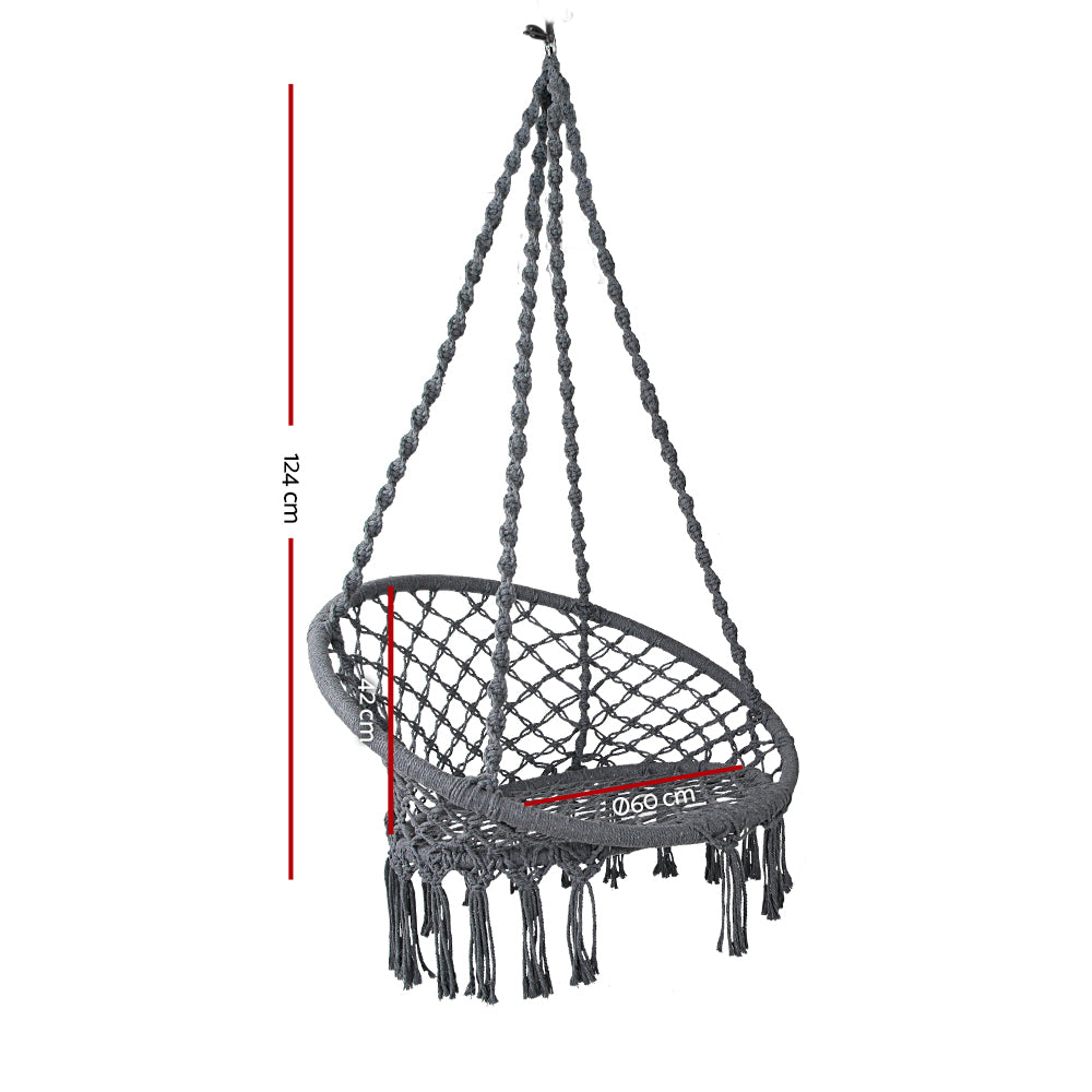 Gardeon Macrame Hammock Chair Indoor Outdoor Hanging Grey