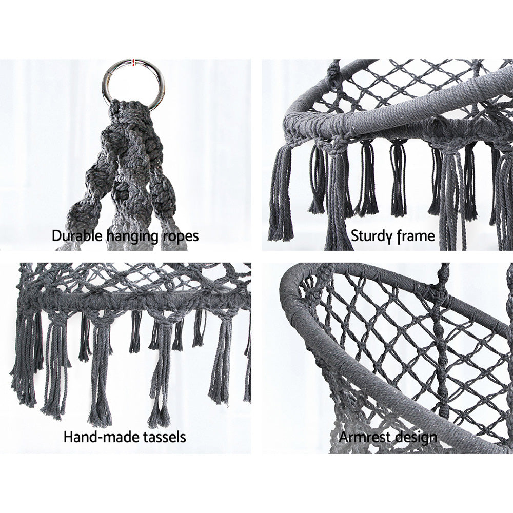 Gardeon Macrame Hammock Chair Indoor Outdoor Hanging Grey